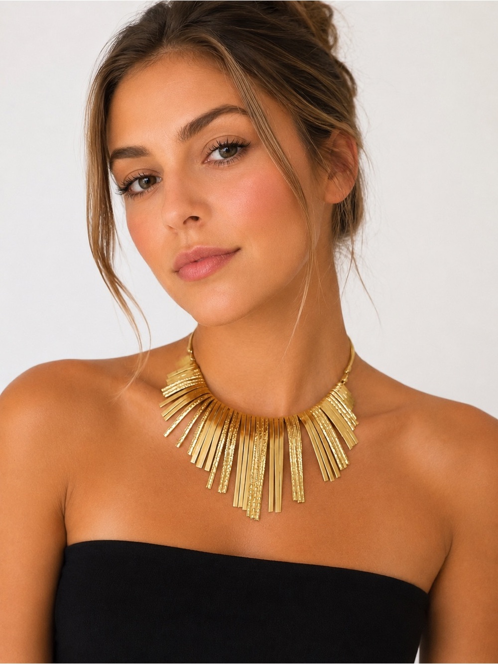 Vintage Gold Tone Fringe Statement Collar Necklace Snake Chain Adjustable Bib